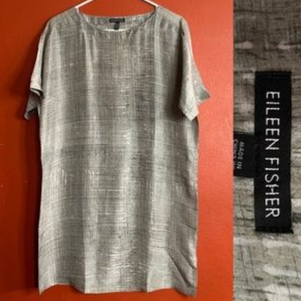Eileen Fisher Silver Gray Short-Sleeve Shift Dress